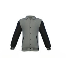 Load image into Gallery viewer, Grey Varsity Letterman Jacket with Black Sleeves - Shearling leather
