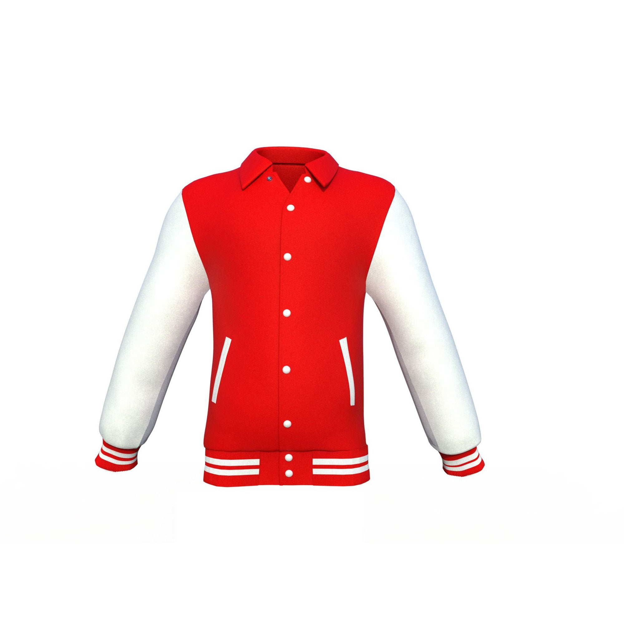 Red Varsity Letterman Jacket with White Sleeves - Shearling leather