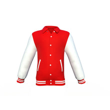 Load image into Gallery viewer, Red Varsity Letterman Jacket with White Sleeves - Shearling leather
