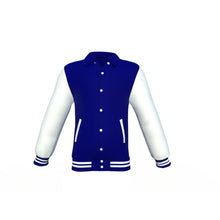 Load image into Gallery viewer, Navy Varsity Letterman Jacket with White Sleeves - Shearling leather
