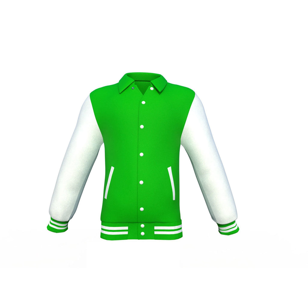 Light Green Varsity Letterman Jacket with White Sleeves - Shearling leather