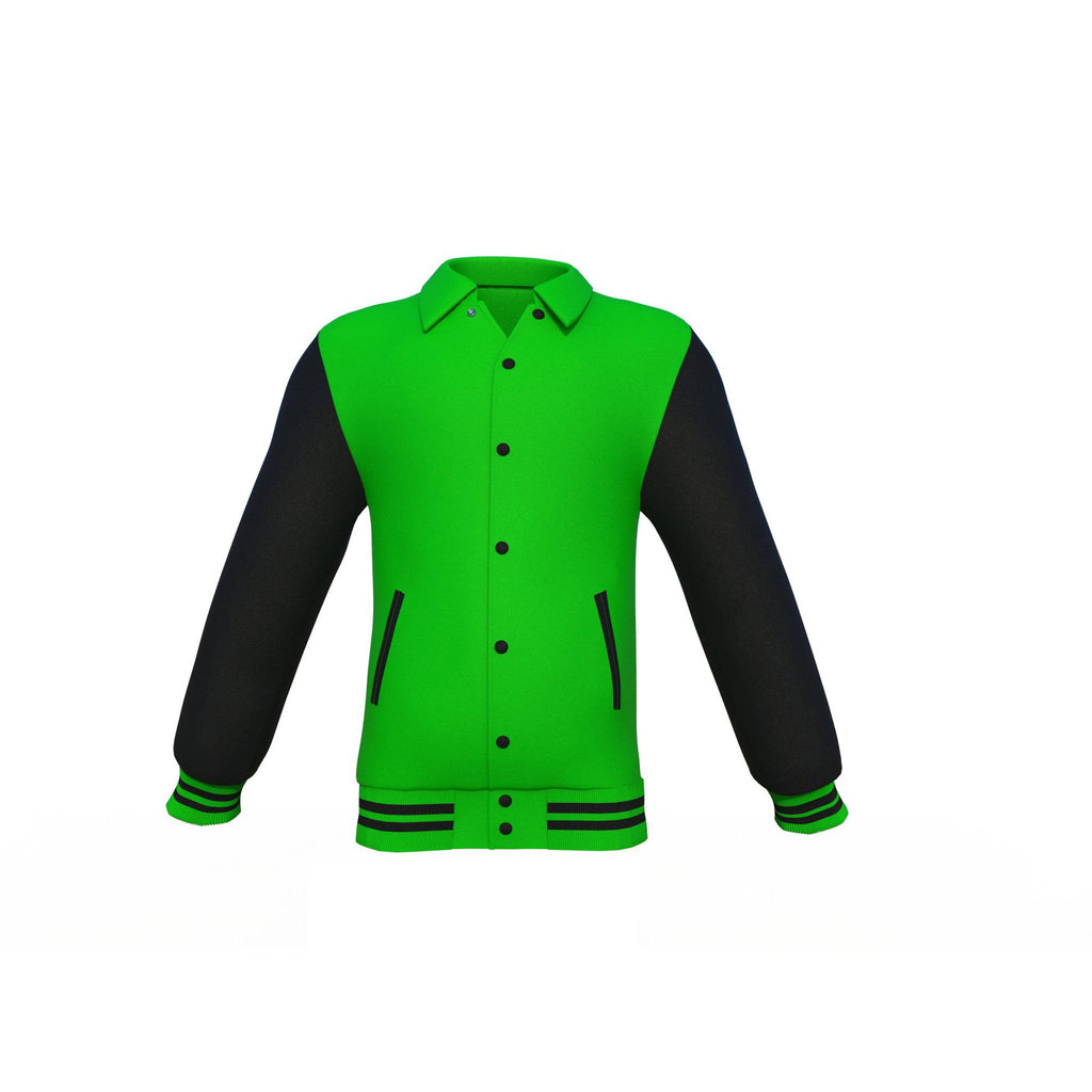 Light Green Varsity Letterman Jacket with Black Sleeves - Shearling leather