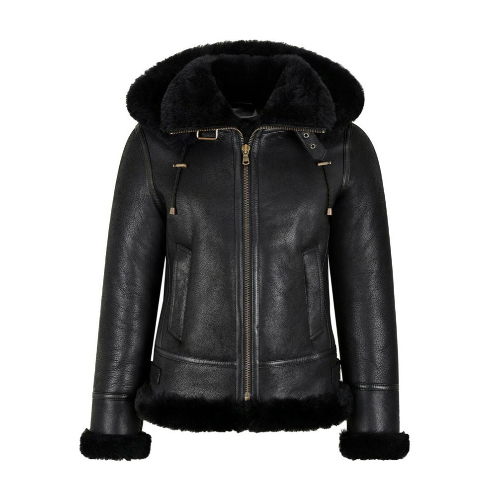 Women's Black Shearling Leather Jacket