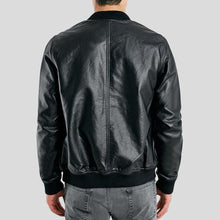 Load image into Gallery viewer, Bailei Black Bomber Leather Jacket - Shearling leather
