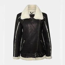 Load image into Gallery viewer, WOMEN’S BLACK OVERSIZED SHEARLING LEATHER JACKET
