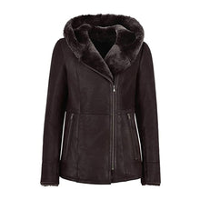 Load image into Gallery viewer, WOMENS HOODED FUR SHEARLING LONG JACKET

