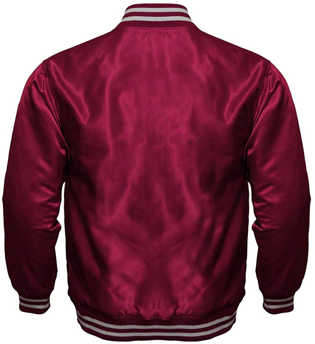 Varsity Letterman Baseball Bomber Vintage Retro All Poly Satin Jacket - Shearling leather