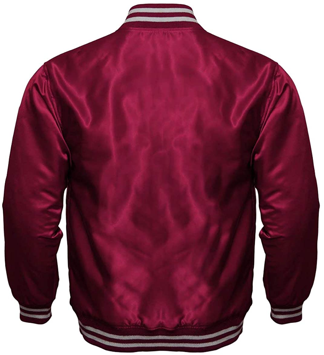 Varsity Letterman Baseball Bomber Vintage Retro All Poly Satin Jacket - Shearling leather