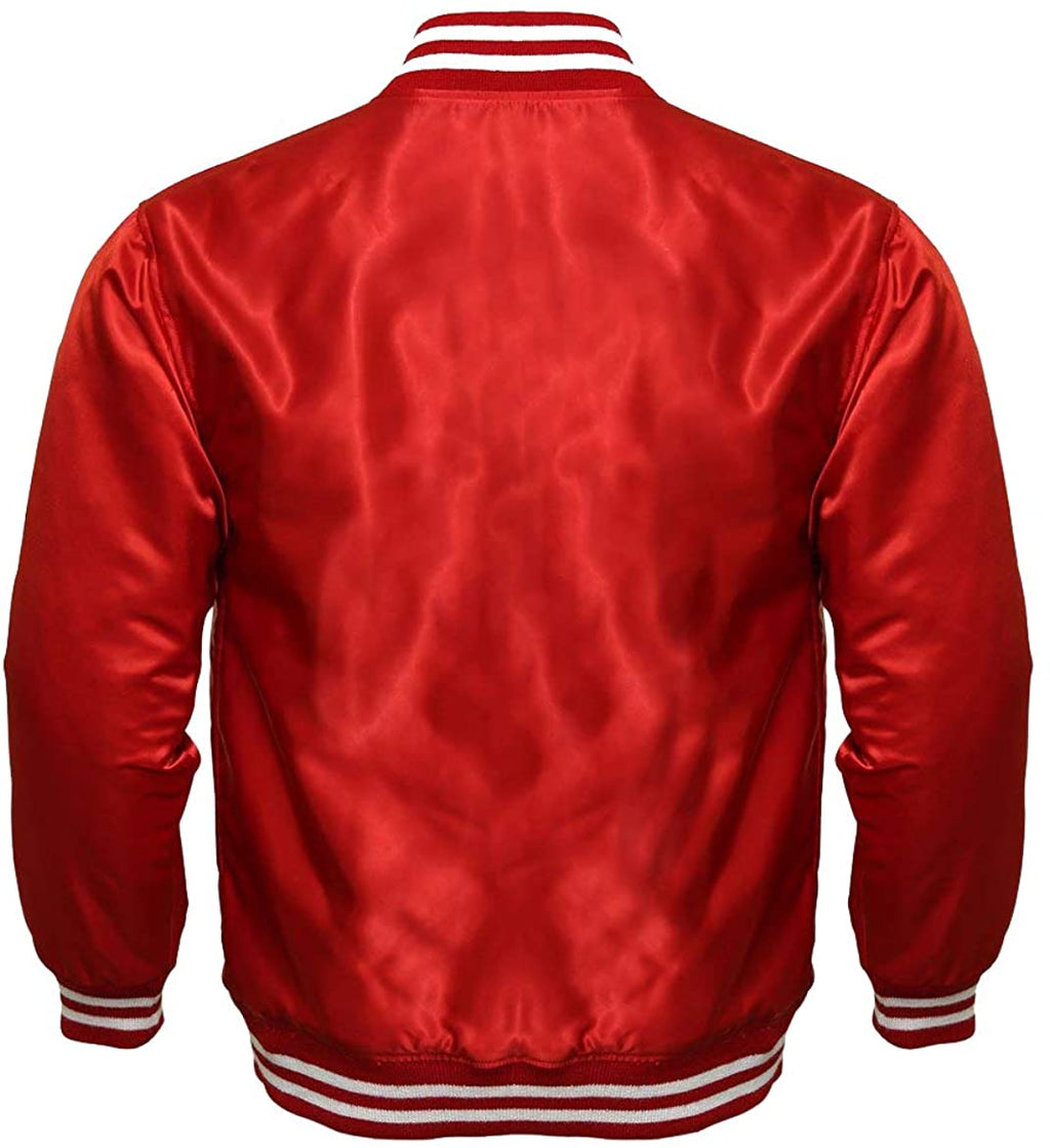 Varsity Letterman Baseball Bomber Vintage Retro All Poly Satin Jacket - Shearling leather