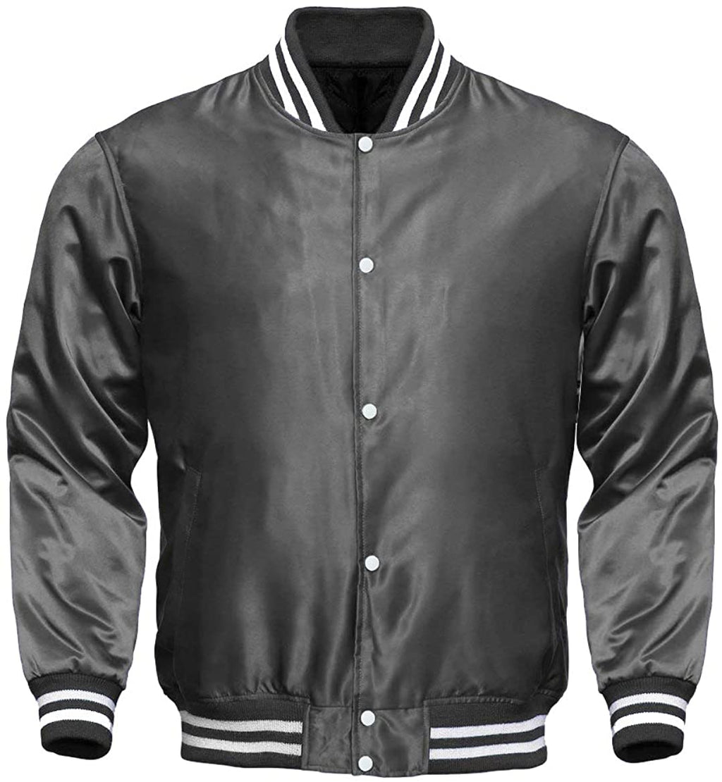 Varsity Letterman Baseball Bomber Vintage Retro All Poly Satin Jacket - Shearling leather