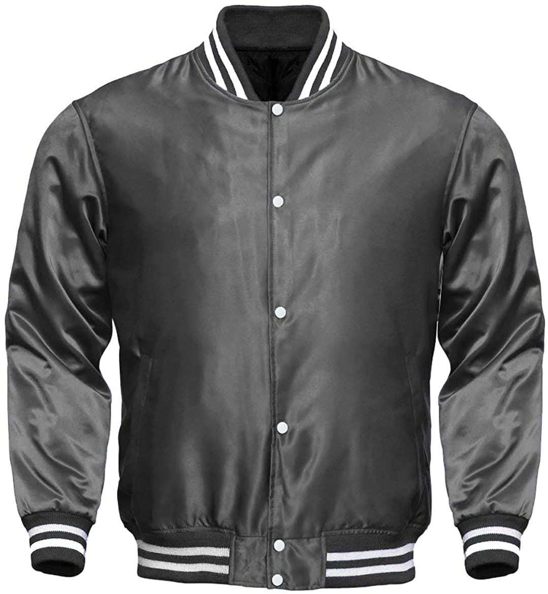 Varsity Letterman Baseball Bomber Vintage Retro All Poly Satin Jacket - Shearling leather