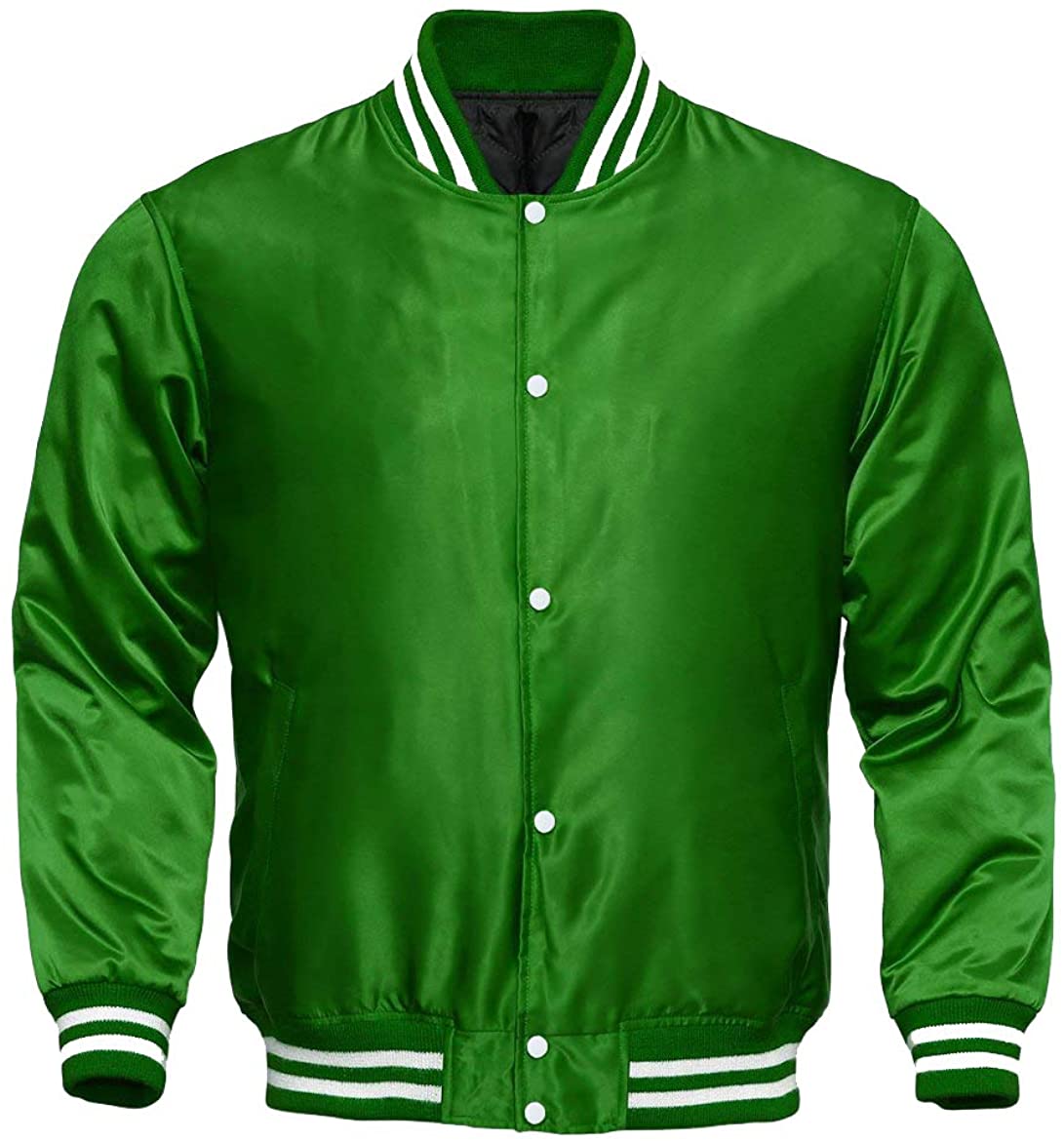 Varsity Letterman Baseball Bomber Vintage Retro All Poly Satin Jacket - Shearling leather