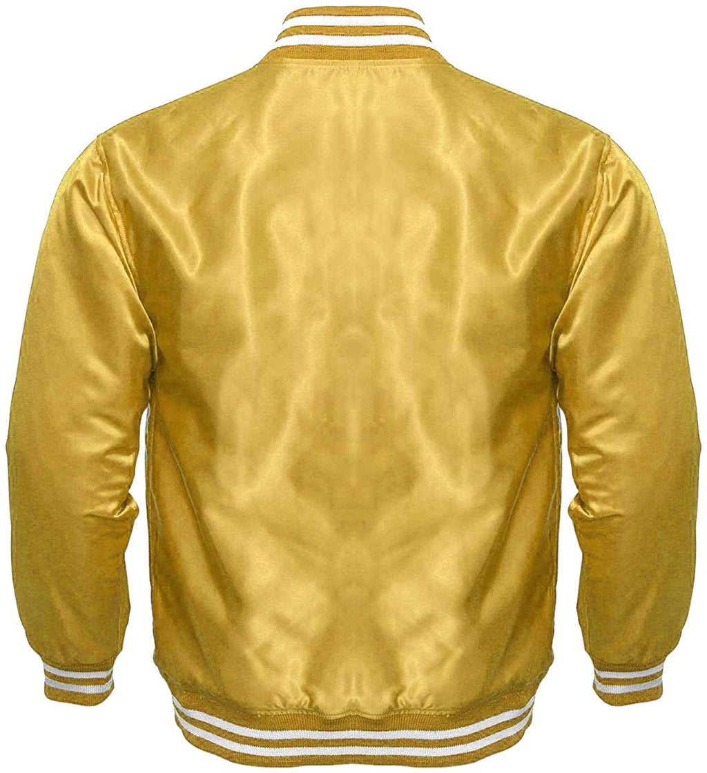 Varsity Letterman Baseball Bomber Vintage Retro All Poly Satin Jacket - Shearling leather