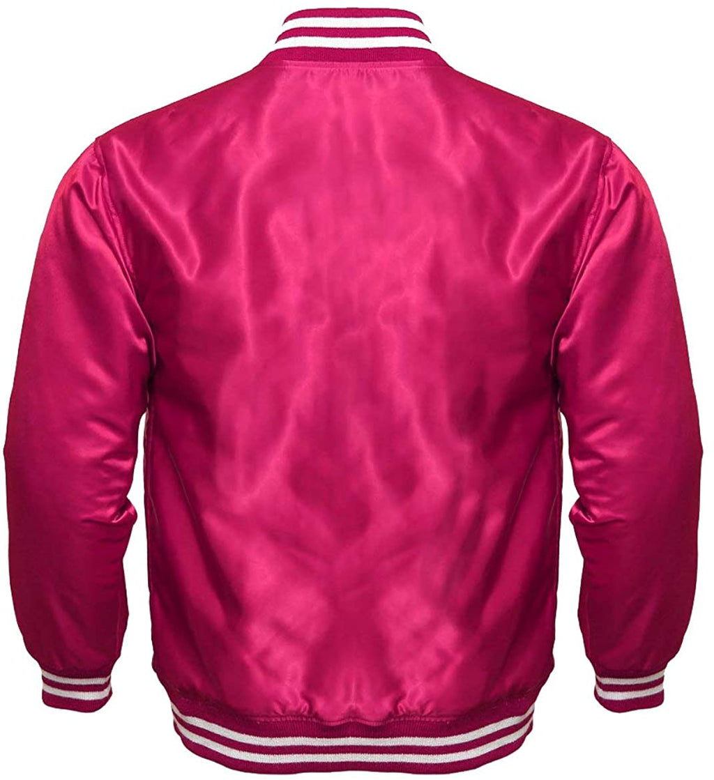 Varsity Letterman Baseball Bomber Vintage Retro All Poly Satin Jacket - Shearling leather