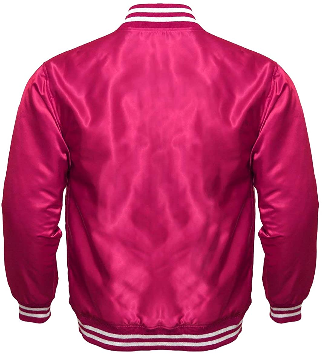 Varsity Letterman Baseball Bomber Vintage Retro All Poly Satin Jacket - Shearling leather