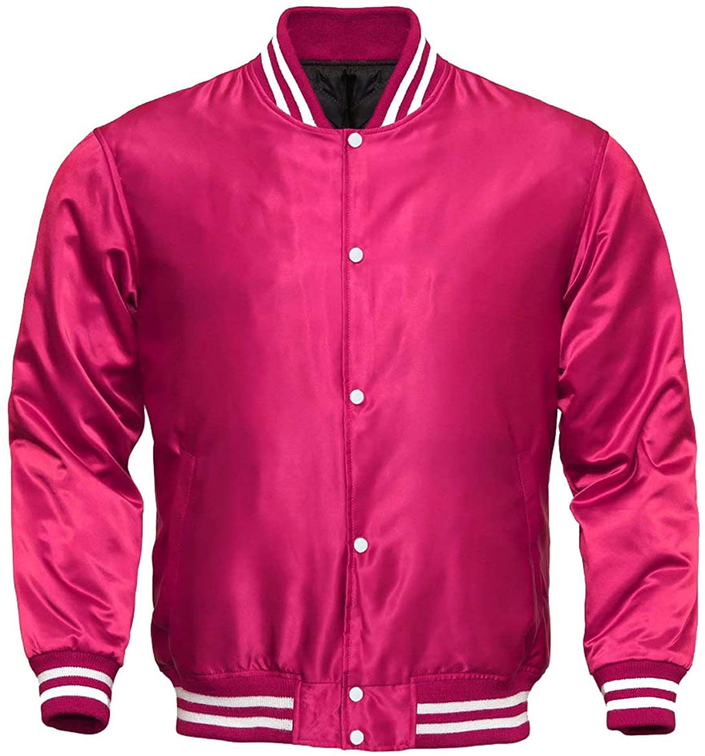 Varsity Letterman Baseball Bomber Vintage Retro All Poly Satin Jacket - Shearling leather