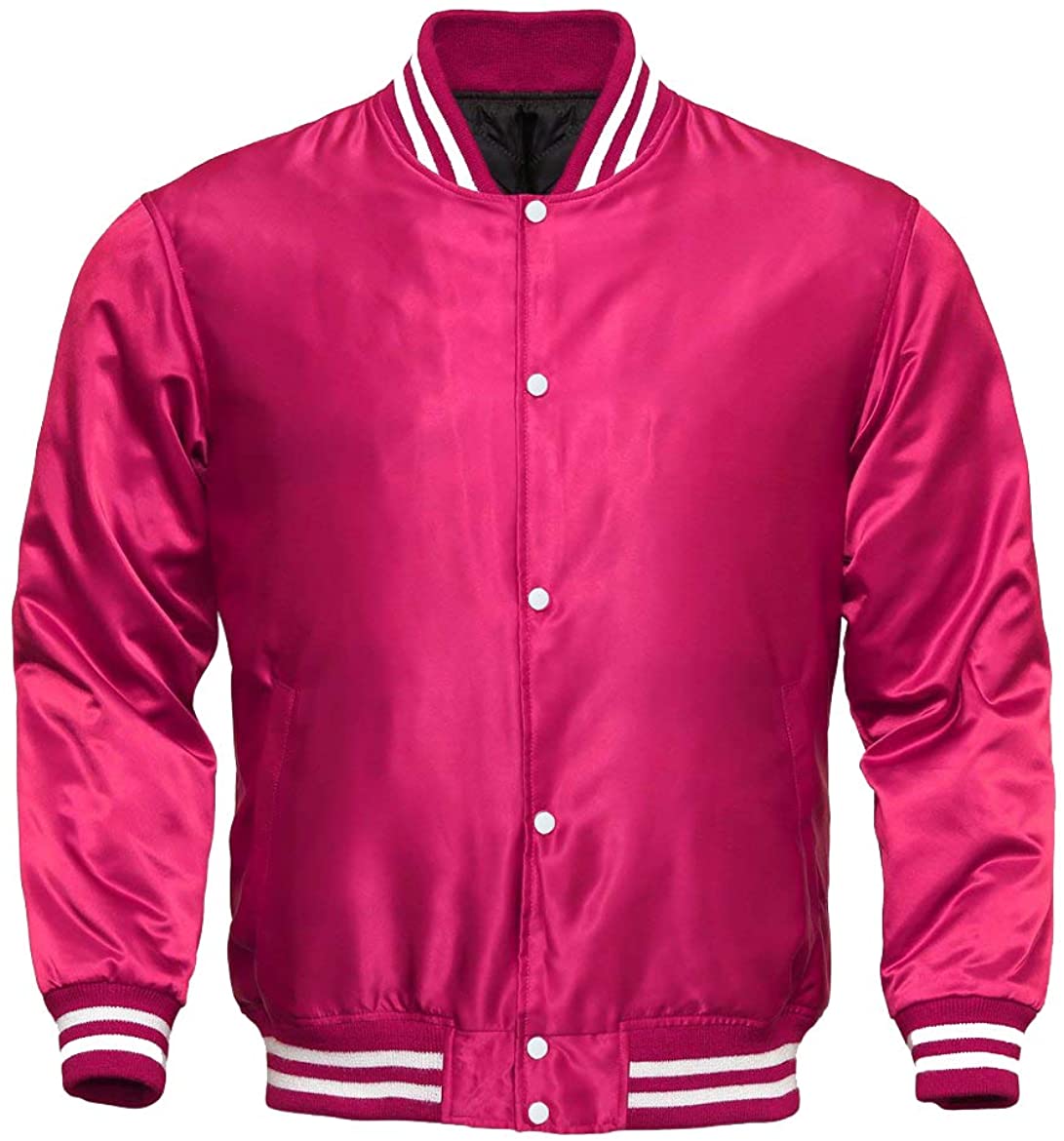 Varsity Letterman Baseball Bomber Vintage Retro All Poly Satin Jacket - Shearling leather