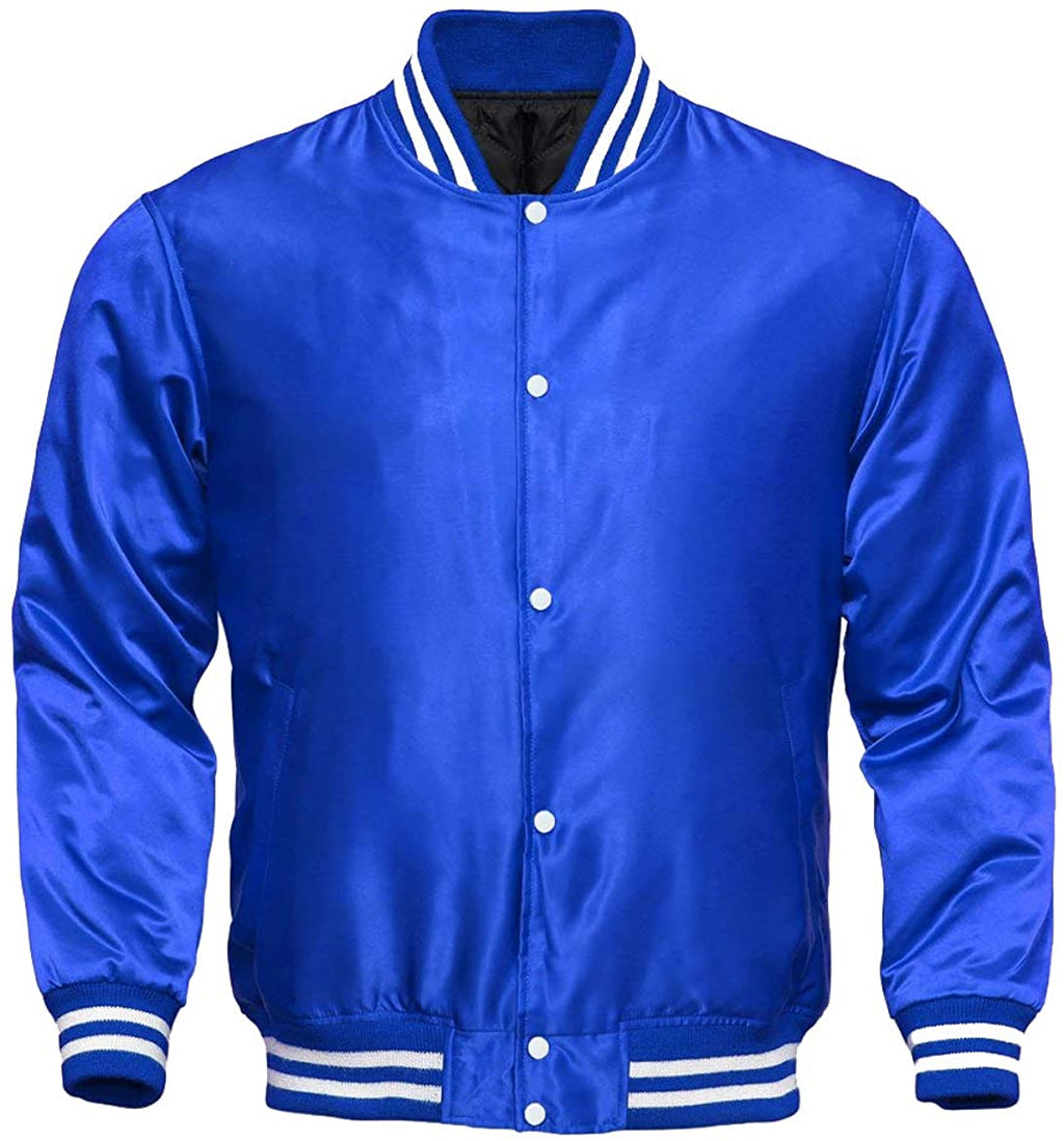 Varsity Letterman Baseball Bomber Vintage Retro All Poly Satin Jacket - Shearling leather
