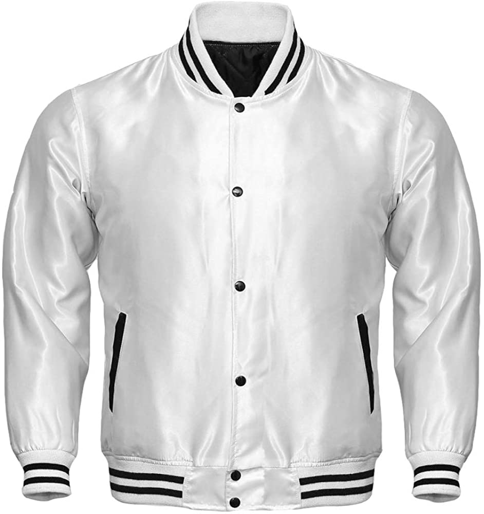 Varsity Letterman Baseball Bomber Vintage Retro All Poly Satin Jacket - Shearling leather