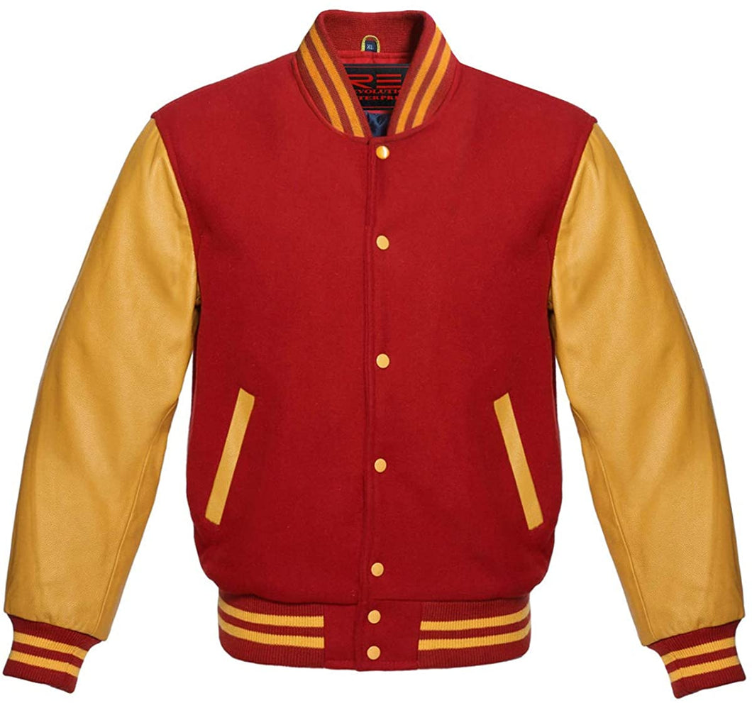 Varsity Letterman Baseball Bomber Retro Vintage Jacket Wool & Genuine Leather Sleeves - Shearling leather