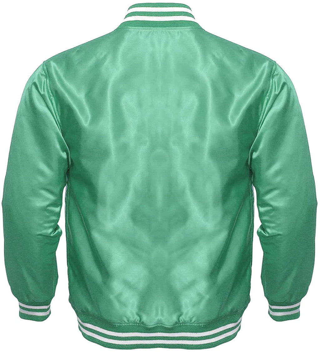 Varsity Letterman Baseball Bomber Vintage Retro All Poly Satin Jacket - Shearling leather