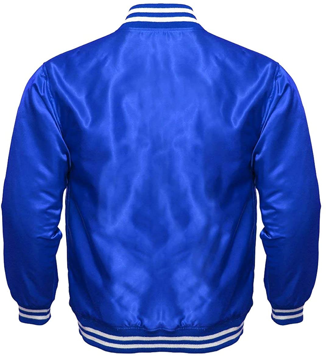 Varsity Letterman Baseball Bomber Vintage Retro All Poly Satin Jacket - Shearling leather