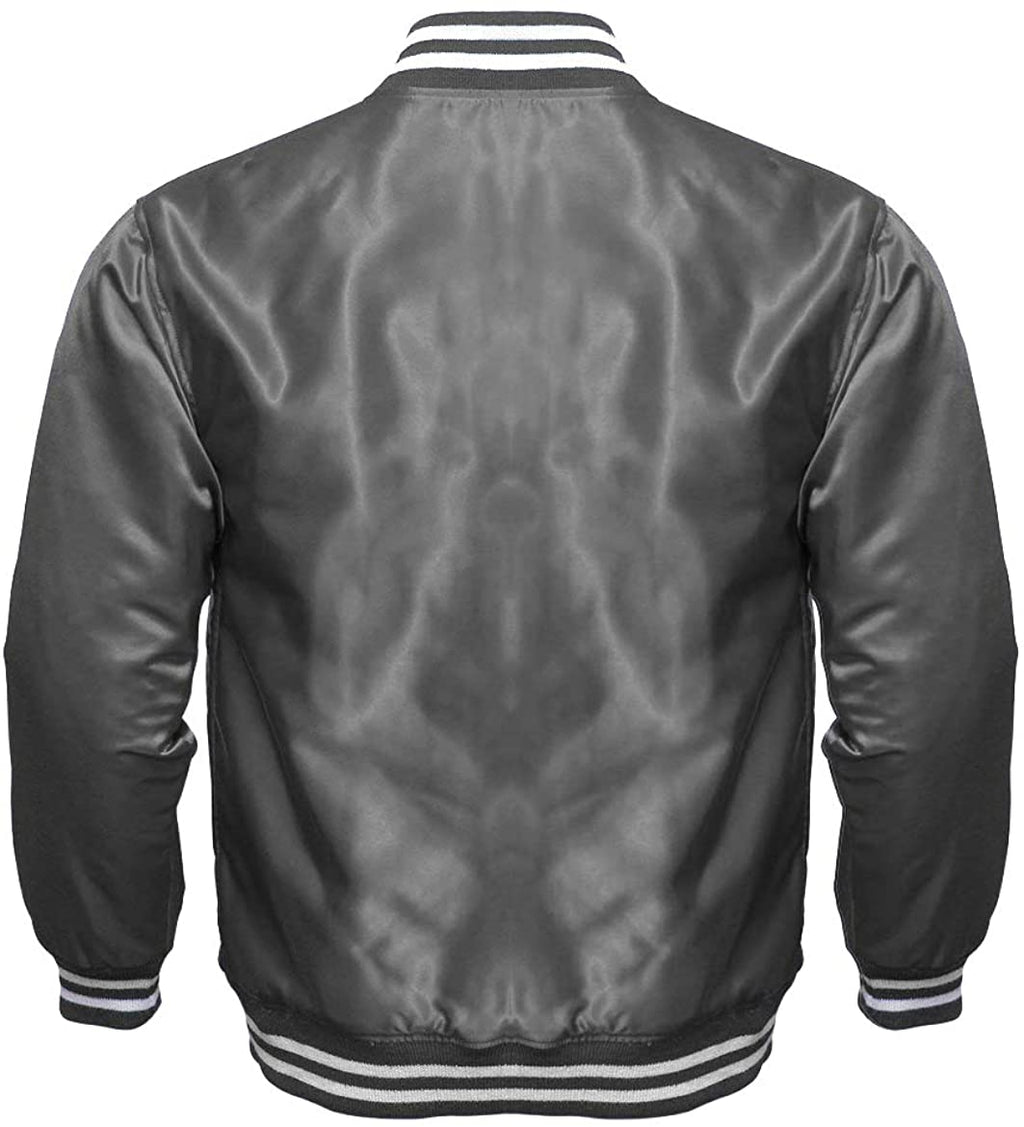 Varsity Letterman Baseball Bomber Vintage Retro All Poly Satin Jacket - Shearling leather