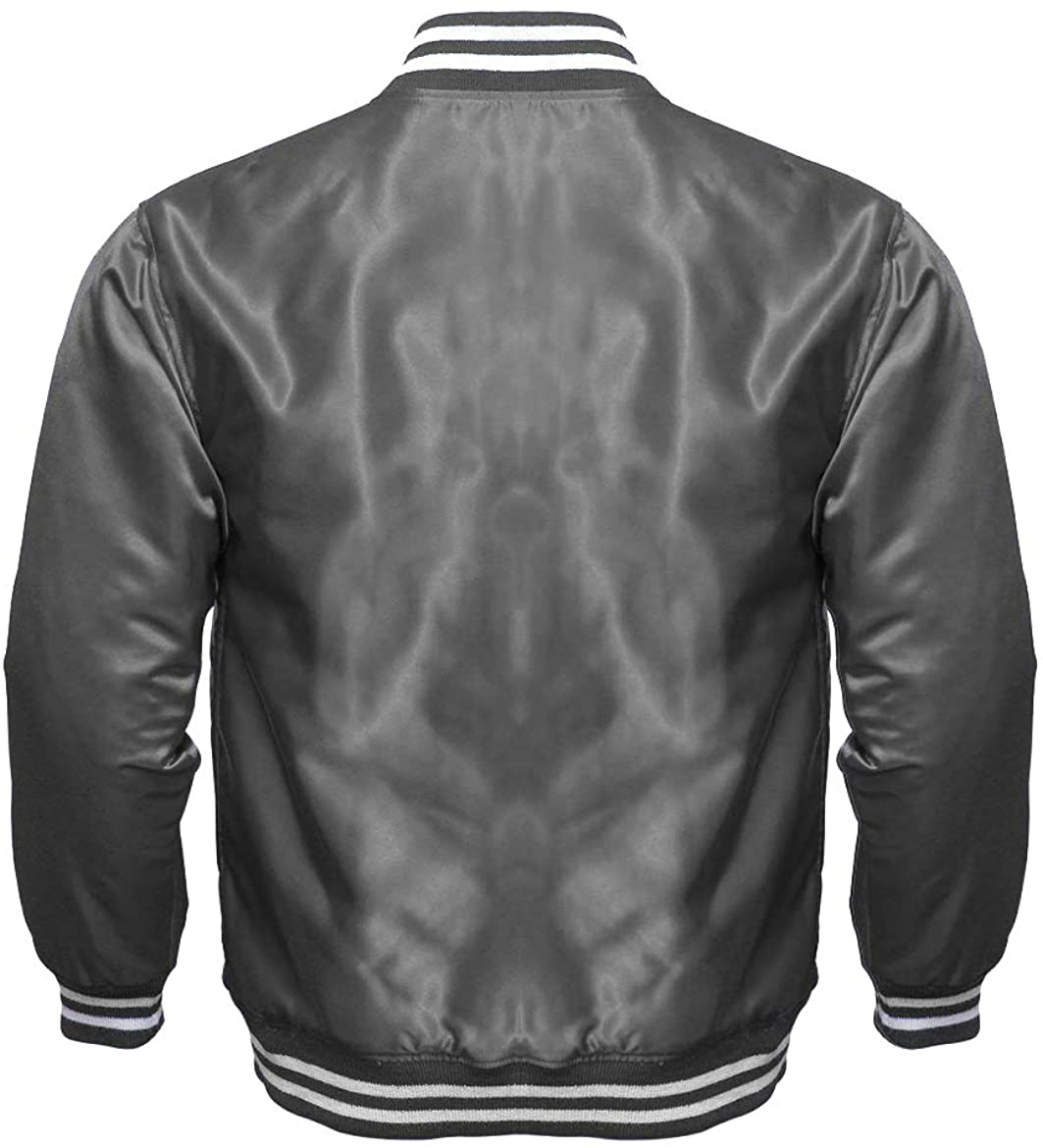 Varsity Letterman Baseball Bomber Vintage Retro All Poly Satin Jacket - Shearling leather