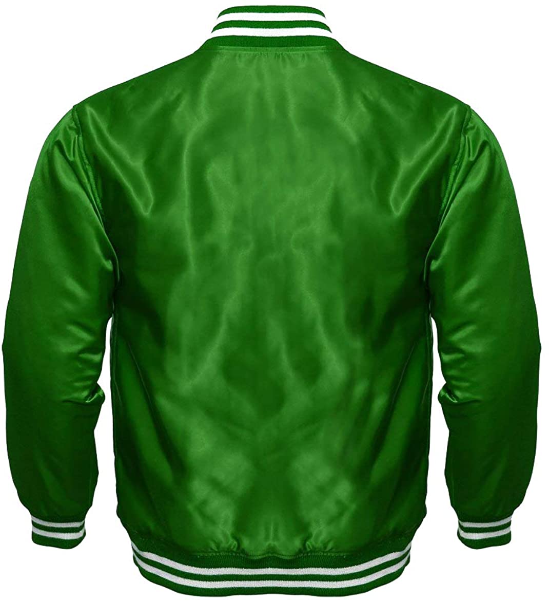 Varsity Letterman Baseball Bomber Vintage Retro All Poly Satin Jacket - Shearling leather