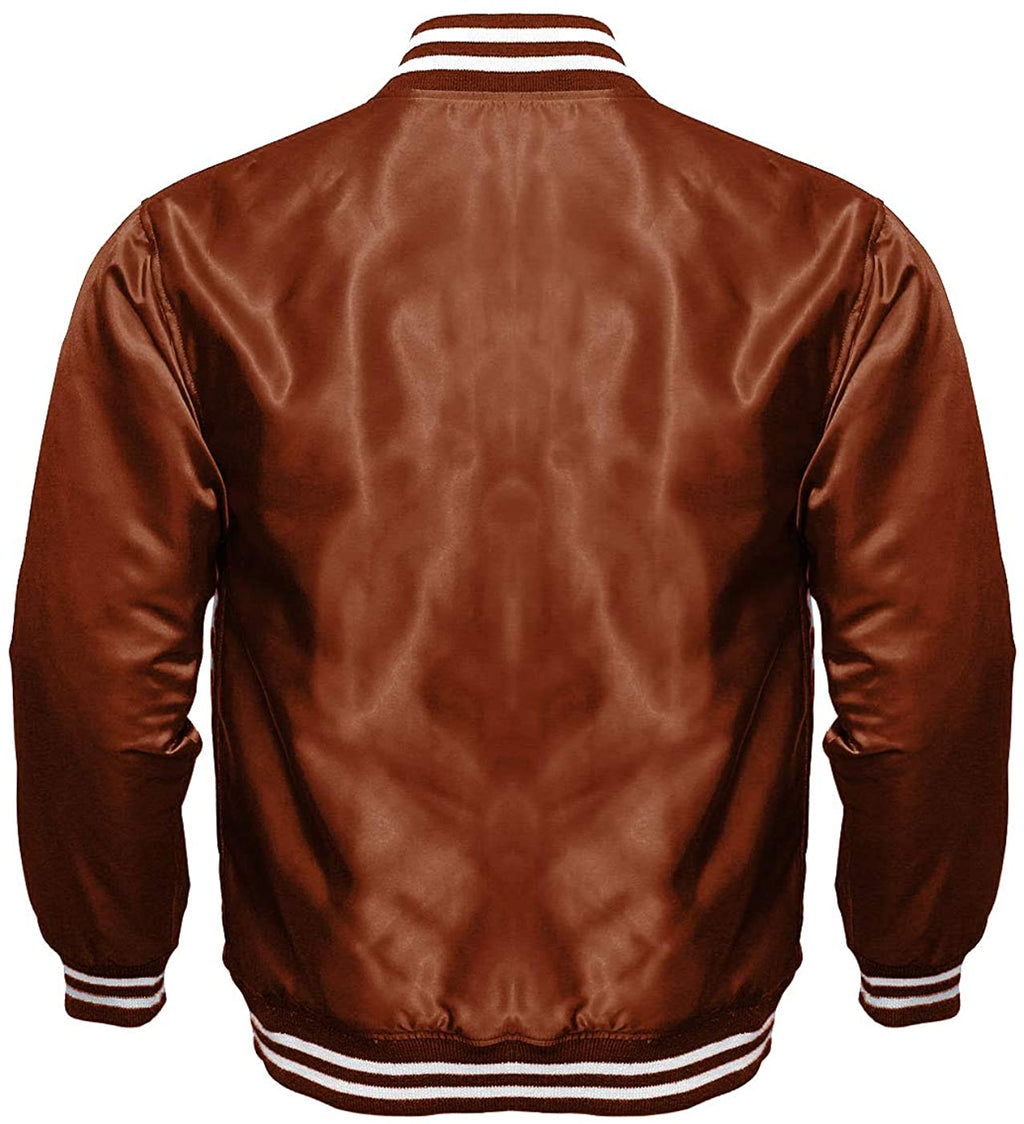 Varsity Letterman Baseball Bomber Vintage Retro All Poly Satin Jacket - Shearling leather