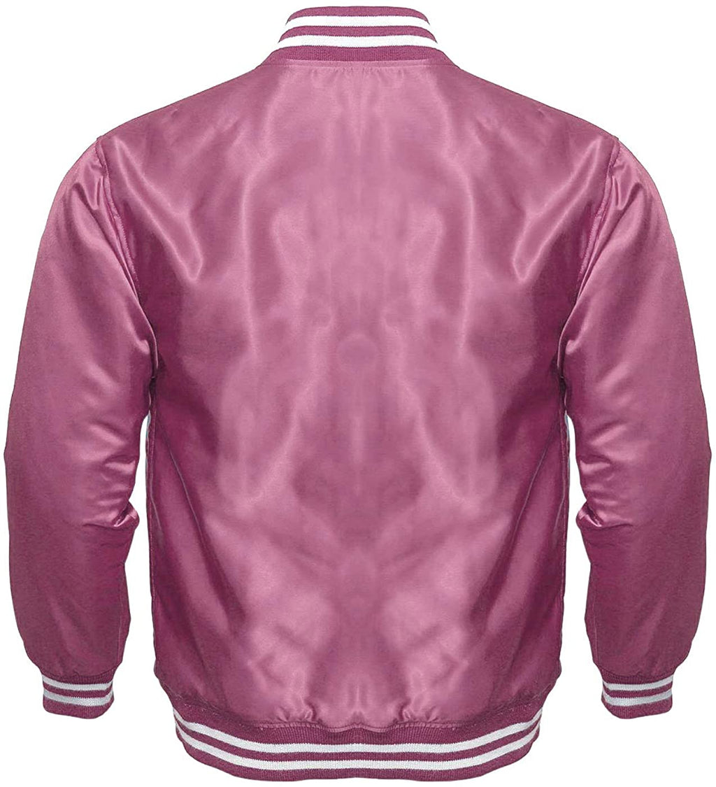 Varsity Letterman Baseball Bomber Vintage Retro All Poly Satin Jacket - Shearling leather
