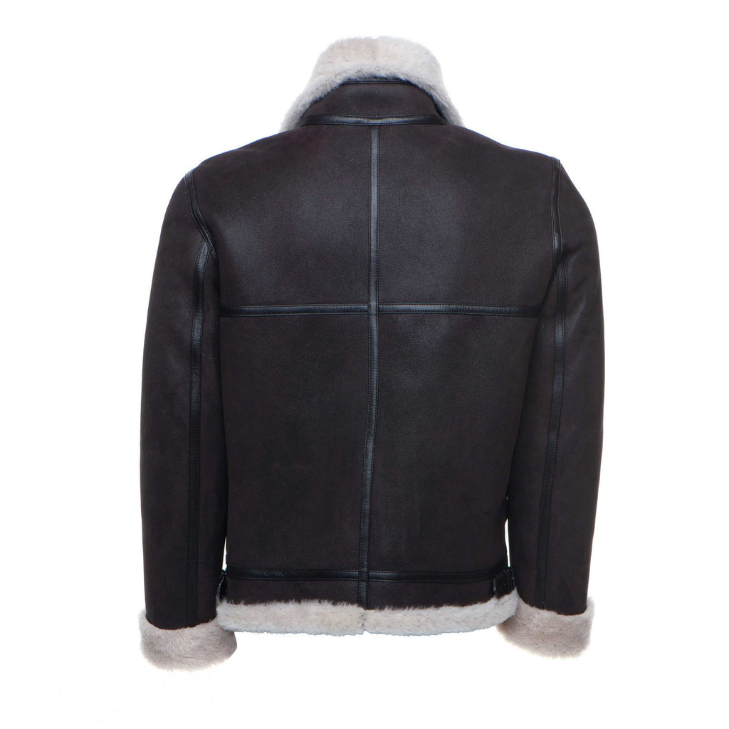 Hampton's Classic Brown Bomber Aviator Shearling Jacket with collar belt - Shearling leather