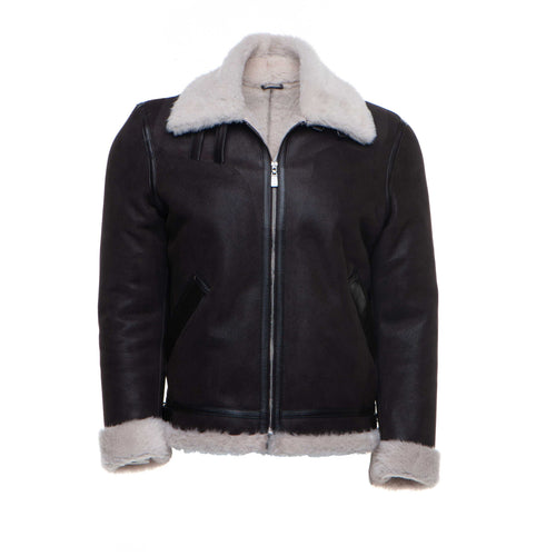 Hampton's Classic Brown Bomber Aviator Shearling Jacket with collar belt - Shearling leather