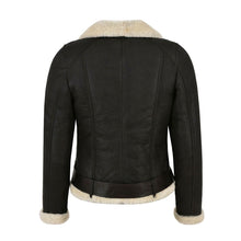 Load image into Gallery viewer, WOMENS GENUINE LEATHER FAUX FUR SHEARLING BIKER JACKET
