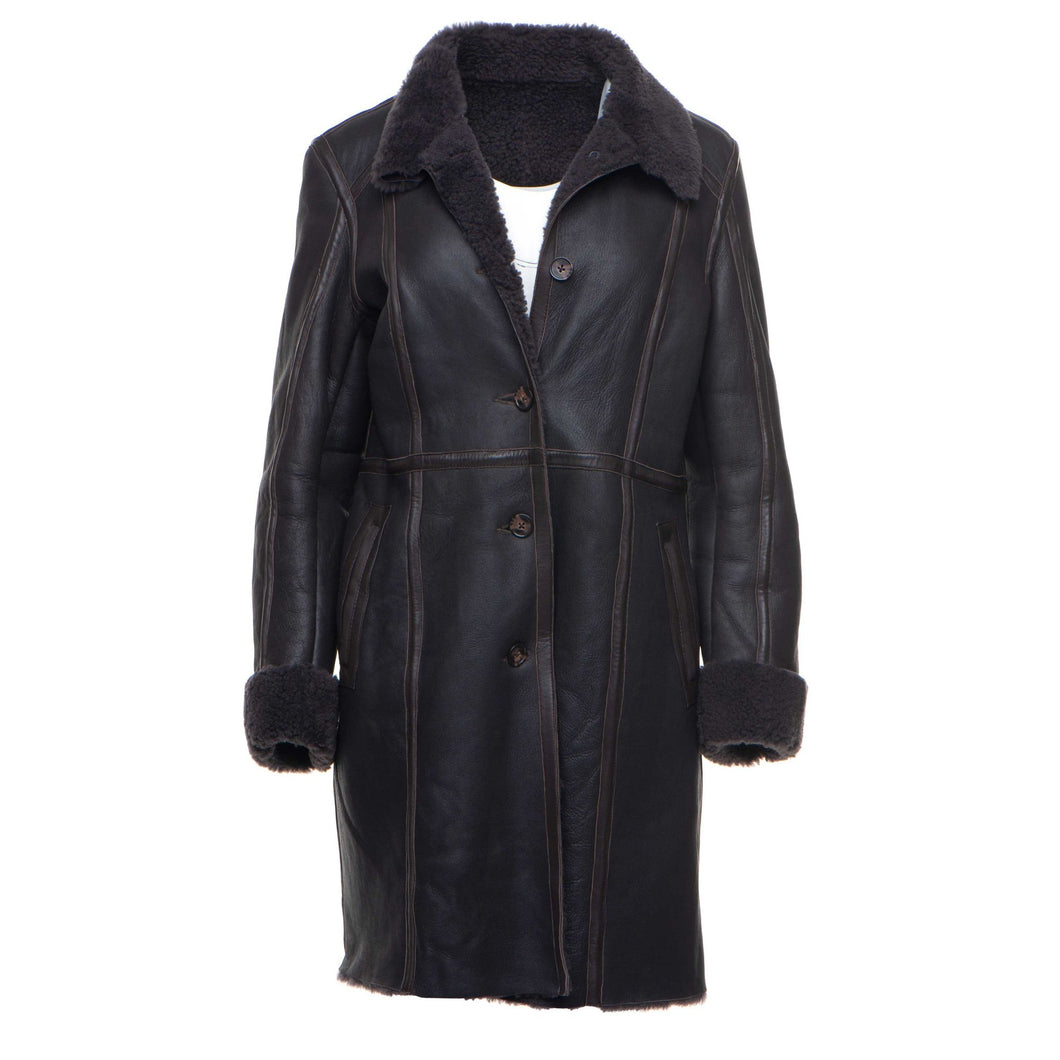 Shaunna's buttoned 3/4 length shearling coat - Shearling leather