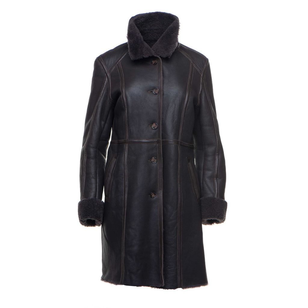 Shaunna's buttoned 3/4 length shearling coat - Shearling leather