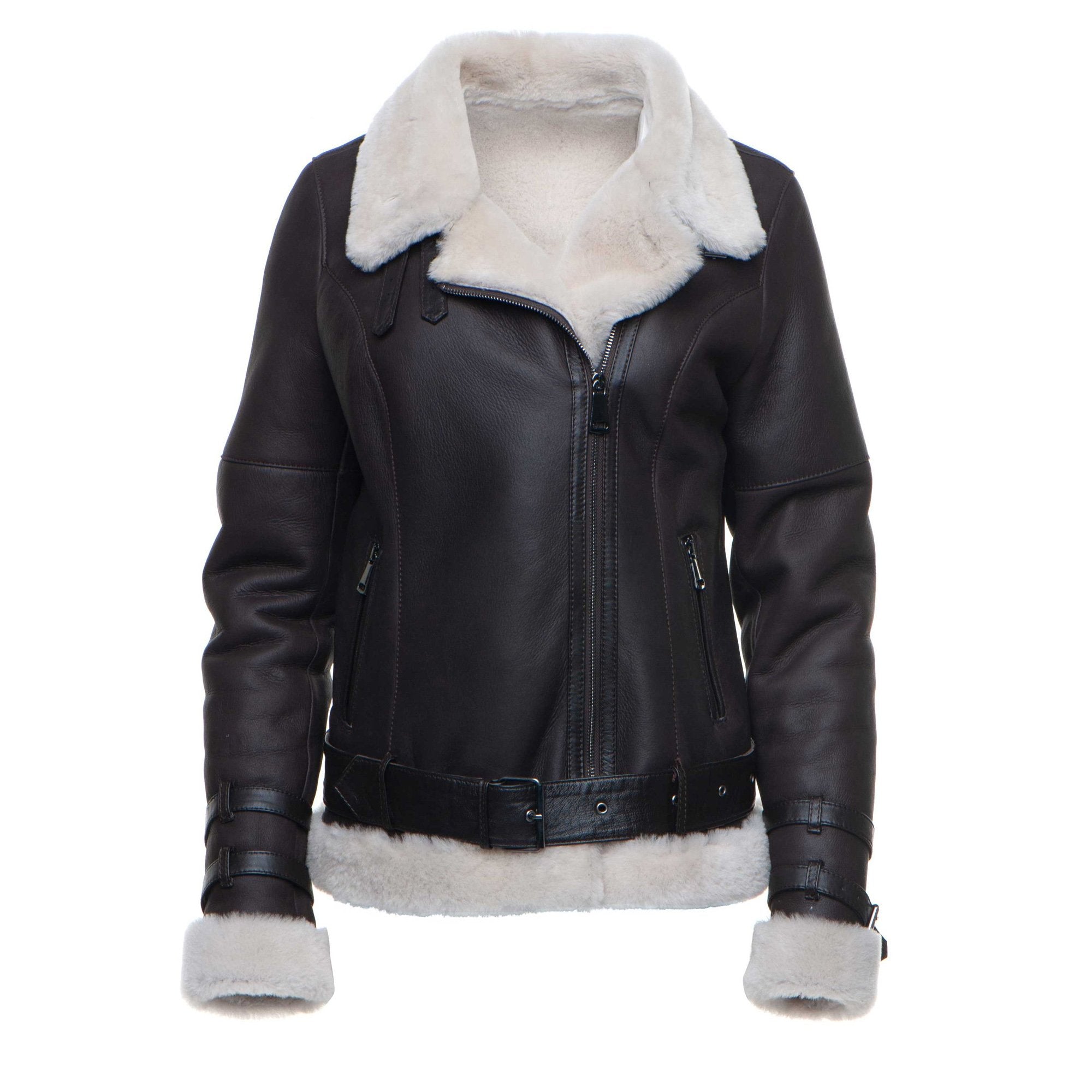 Jayne's Sheepskin Brown Biker Shearling Jacket - Shearling leather