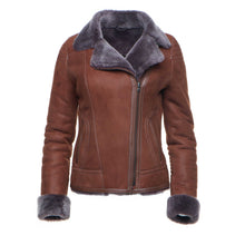 Load image into Gallery viewer, Reyna&#39;s Tan Sheepskin Shearling B-3 Bomber Style Jacket - Shearling leather

