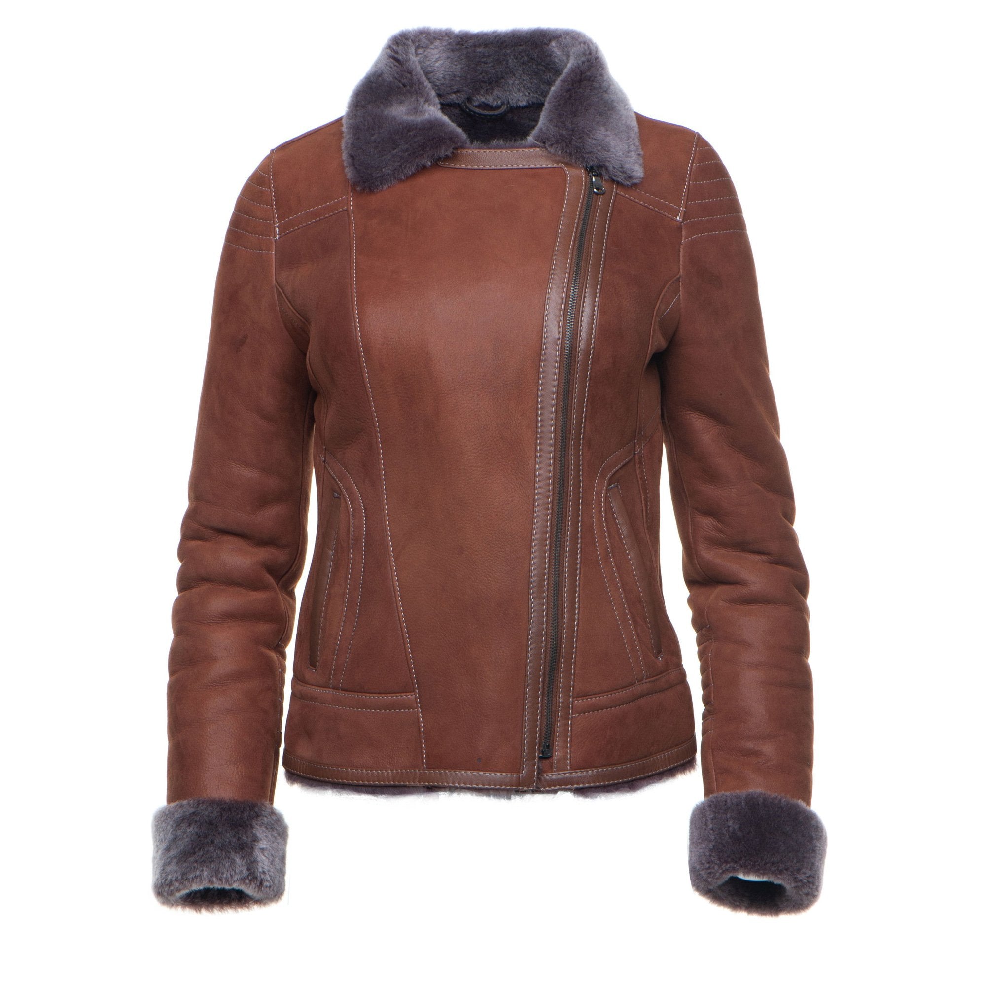 Reyna's Tan Sheepskin Shearling B-3 Bomber Style Jacket - Shearling leather