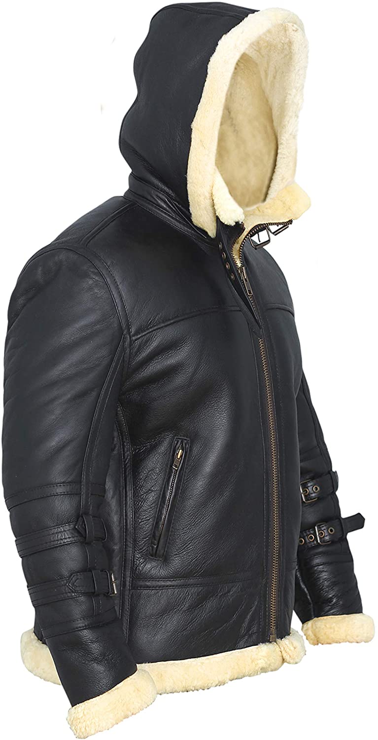 B3 Bomber Jacket Real Shearling B3 Bomber Jacket Removable Hood Black - Shearling leather