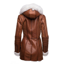 Load image into Gallery viewer, Ayva&#39;s Tan Shearling coat with fox fur trim Hoodie - Shearling leather
