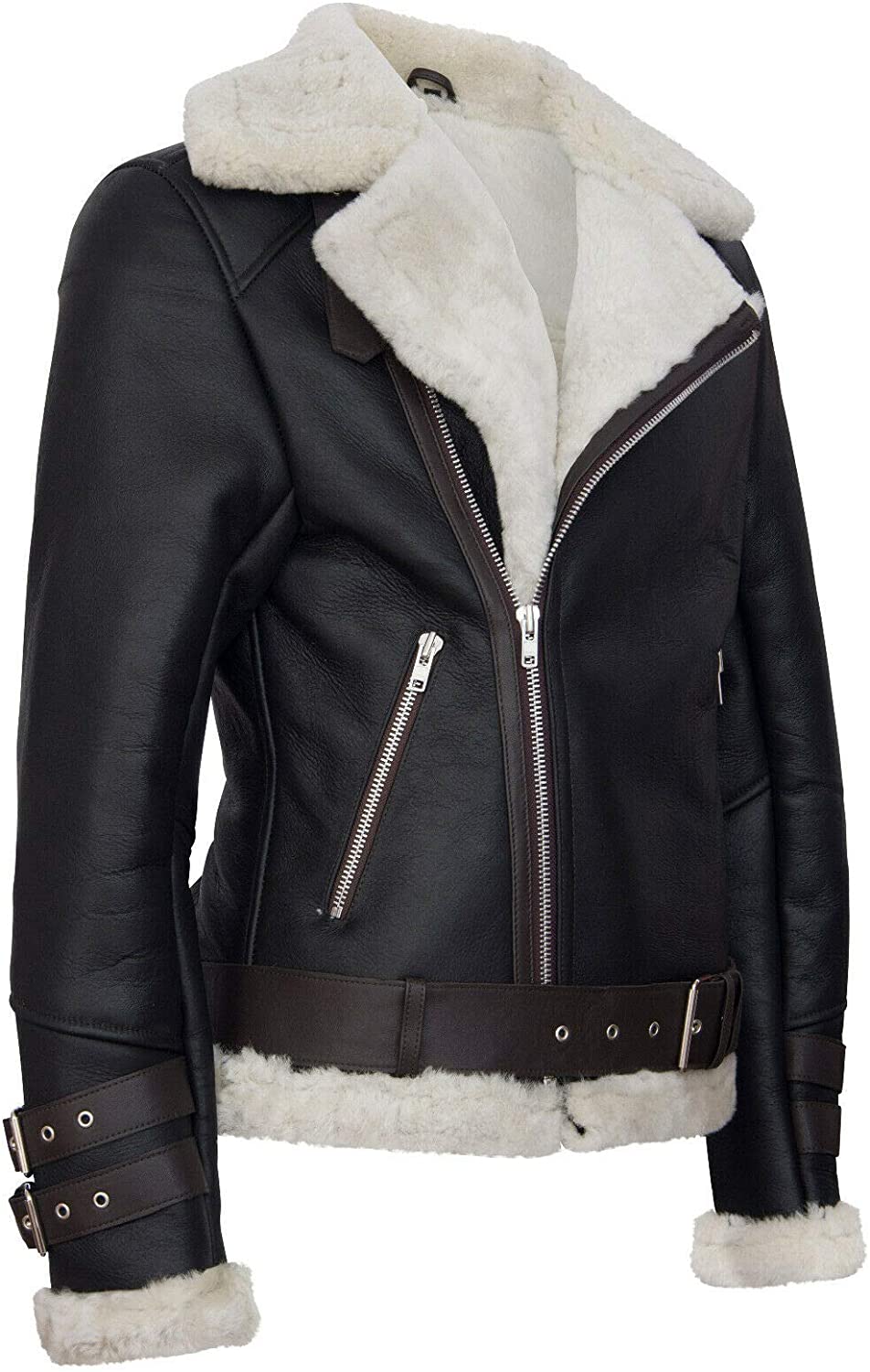 Men's Retro RAF B3 Pilot Real Sheepskin Shearling Biker Leather Jacket - Shearling leather
