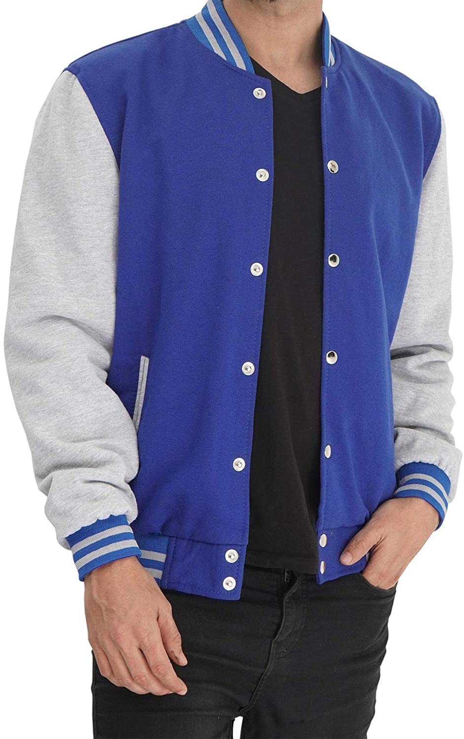 Mens Letterman jacket - Varsity Baseball Men Bomber Jackets With Grey Sleeves - Shearling leather
