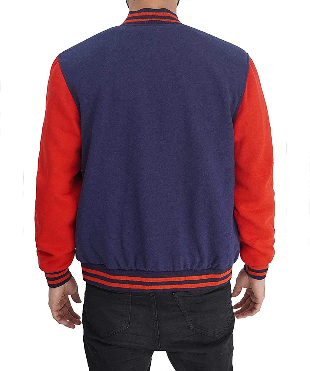 Mens Letterman jacket - Varsity Baseball Men Bomber Jackets With Red Sleeves - Shearling leather