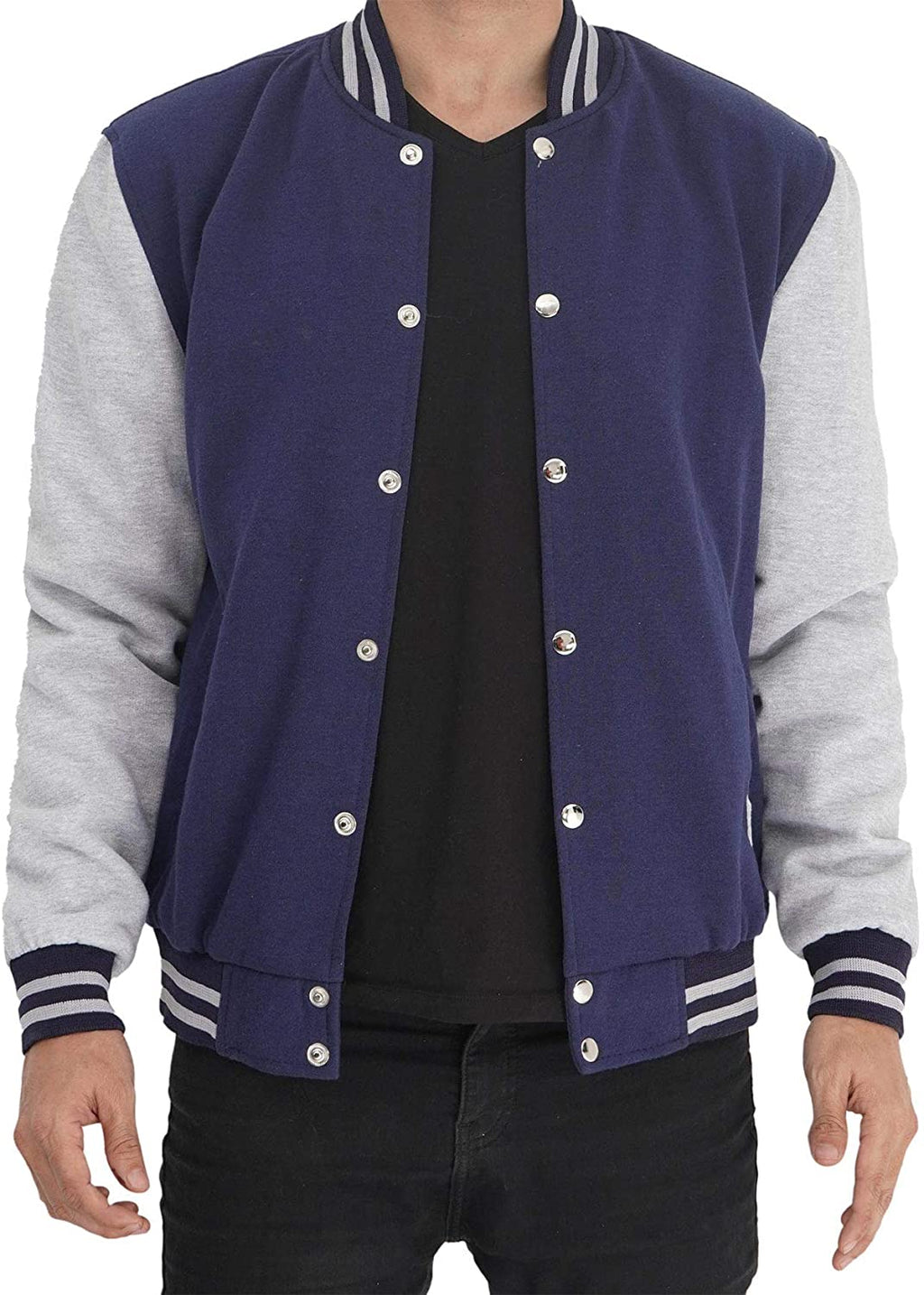 Mens Letterman jacket - Varsity Baseball Men Bomber Jackets With Grey Sleeves - Shearling leather