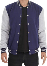 Load image into Gallery viewer, Mens Letterman jacket - Varsity Baseball Men Bomber Jackets With Grey Sleeves - Shearling leather
