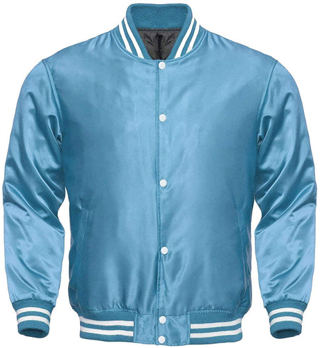 Varsity Letterman Baseball Bomber Vintage Retro All Poly Satin Jacket - Shearling leather