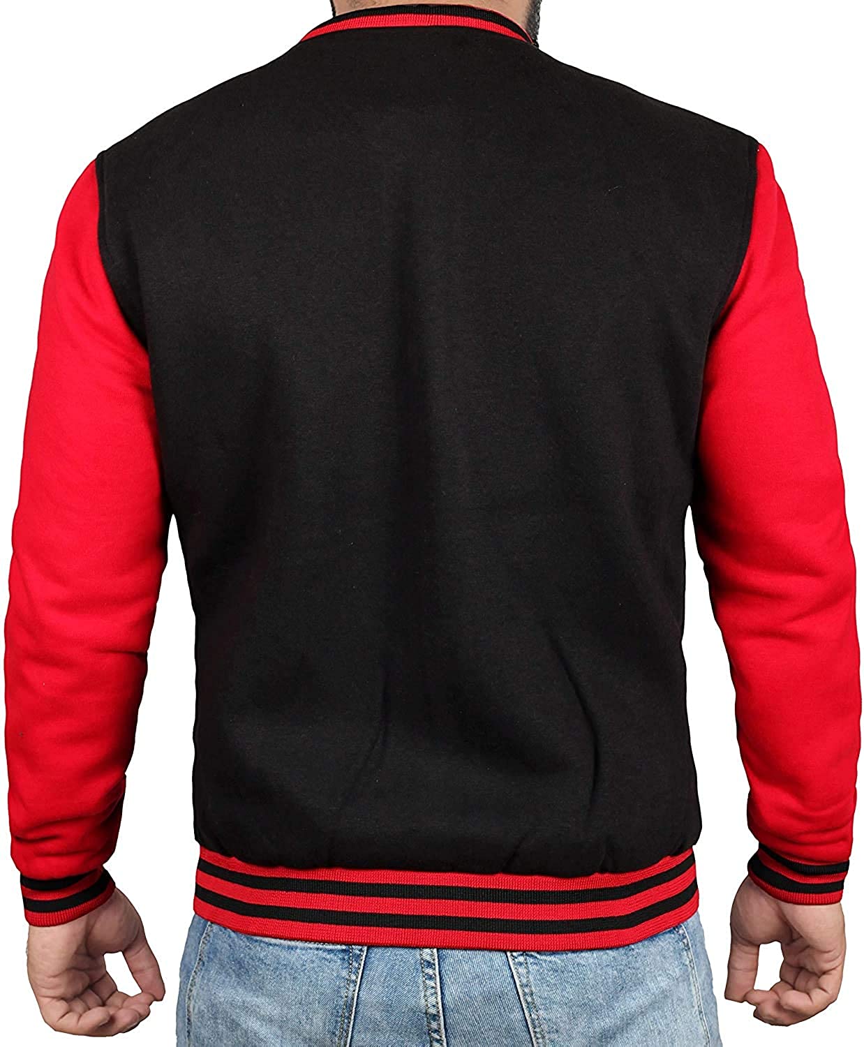 Mens Letterman jacket - Varsity Baseball Men Bomber Jackets With Red Sleeves - Shearling leather