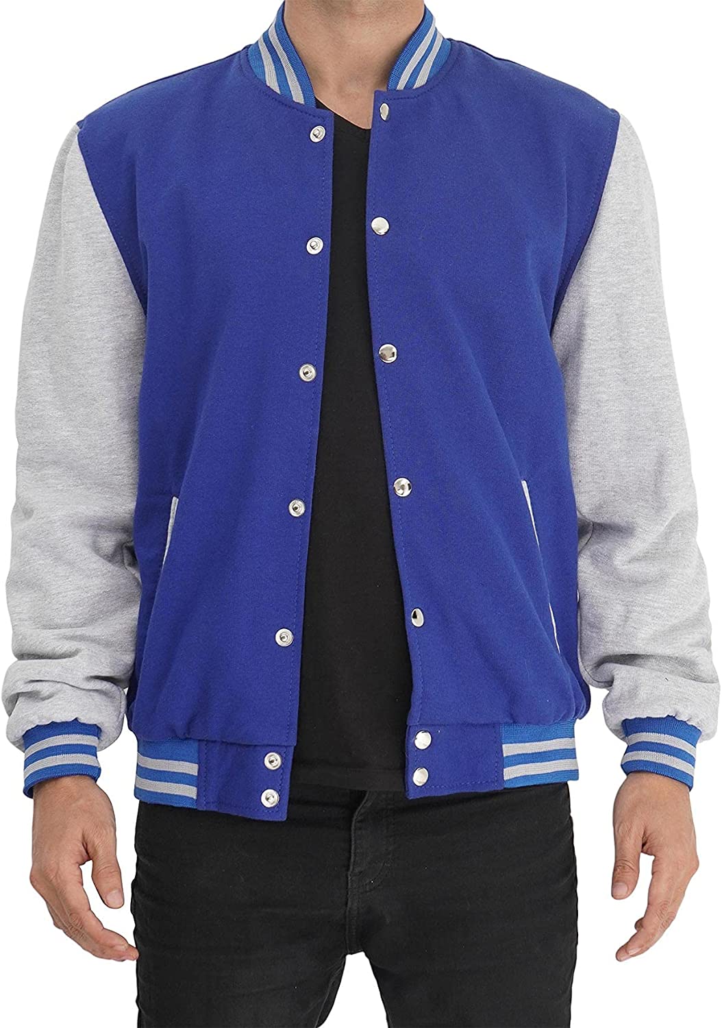 Mens Letterman jacket - Varsity Baseball Men Bomber Jackets With Grey Sleeves - Shearling leather