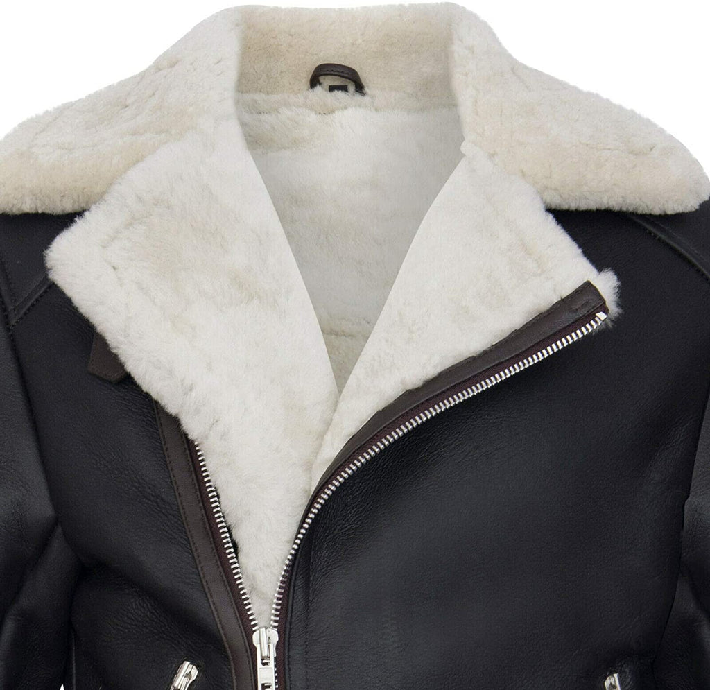 Men's Retro RAF B3 Pilot Real Sheepskin Shearling Biker Leather Jacket - Shearling leather
